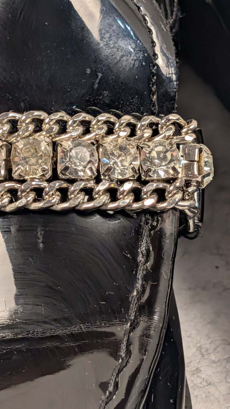 Steve Madden Maybell Black Patent Rhinestone Chain Platform Loafers 5 - Picture 3 of 9